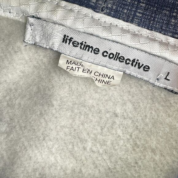 Vintage Lifetime Collective Hoodie Mens L Blue Crosshatch Pullover Fleece Lined - Picture 9 of 10